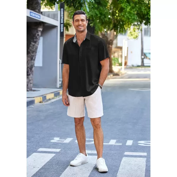COOFANDY Men's Casual Linen Shirts Short Sleeve Button Down Shirt Summer Beach Tops