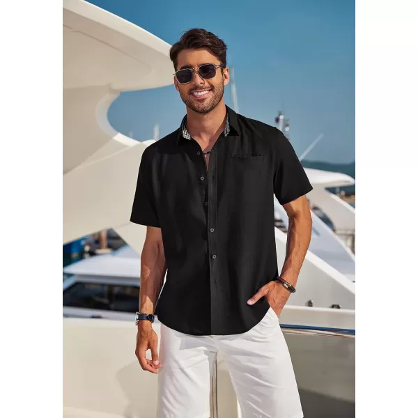 COOFANDY Men's Casual Linen Shirts Short Sleeve Button Down Shirt Summer Beach Tops
