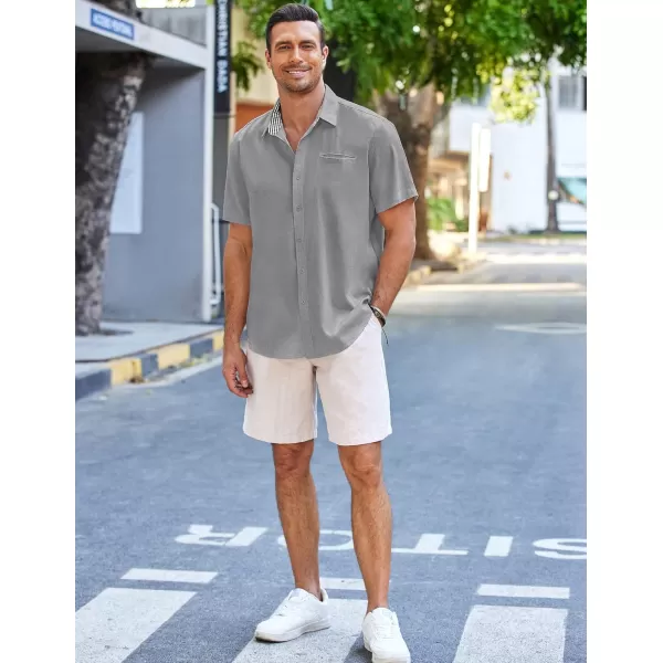 COOFANDY Men's Casual Linen Shirts Short Sleeve Button Down Shirt Summer Beach Tops