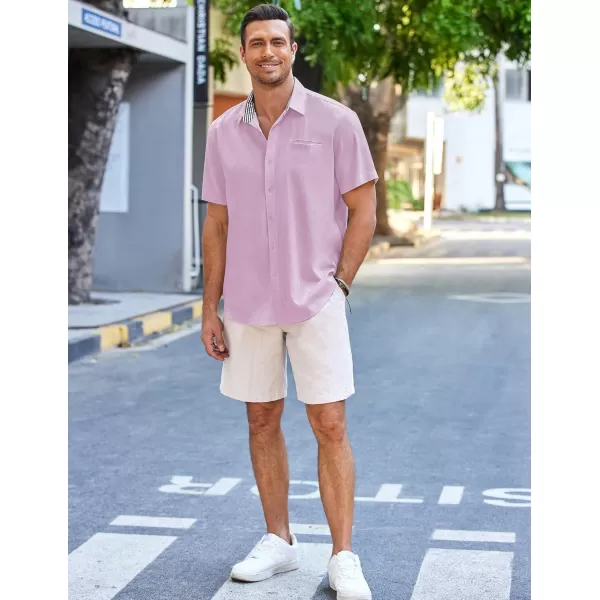 COOFANDY Men's Casual Linen Shirts Short Sleeve Button Down Shirt Summer Beach Tops