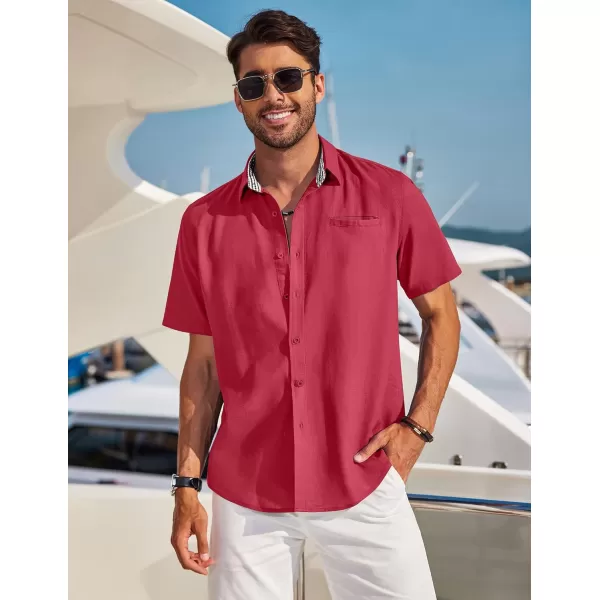 COOFANDY Men's Casual Linen Shirts Short Sleeve Button Down Shirt Summer Beach Tops