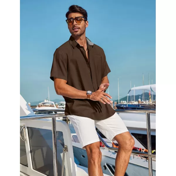 COOFANDY Men's Casual Linen Shirts Short Sleeve Button Down Shirt Summer Beach Tops