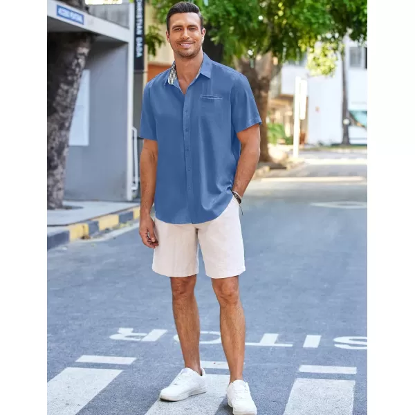 COOFANDY Men's Casual Linen Shirts Short Sleeve Button Down Shirt Summer Beach Tops
