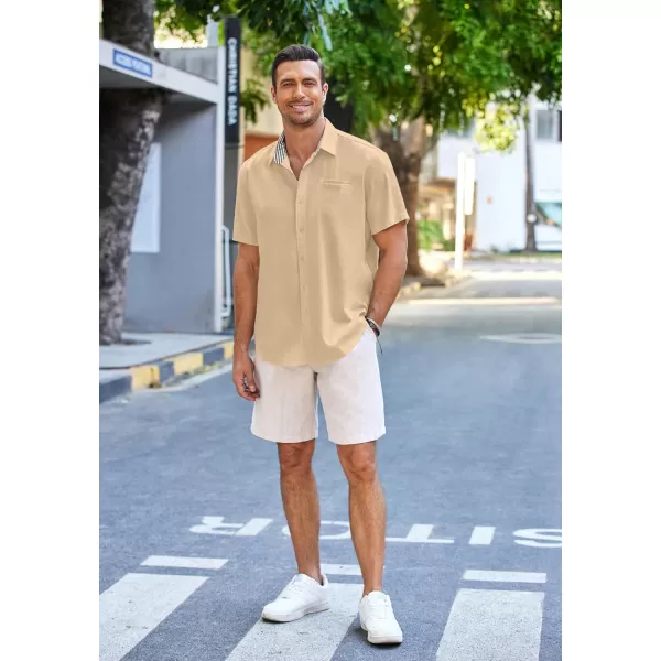 COOFANDY Men's Casual Linen Shirts Short Sleeve Button Down Shirt Summer Beach Tops