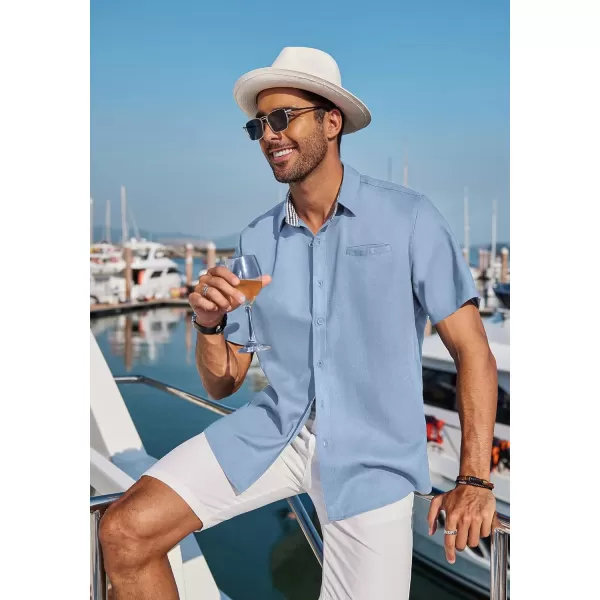 COOFANDY Men's Casual Linen Shirts Short Sleeve Button Down Shirt Summer Beach Tops