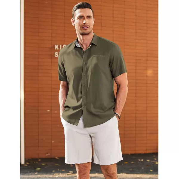COOFANDY Men's Casual Linen Shirts Short Sleeve Button Down Shirt Summer Beach Tops
