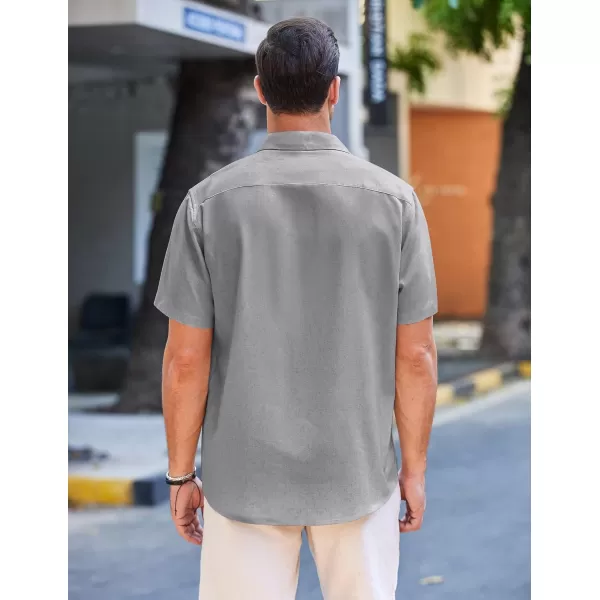 COOFANDY Men's Casual Linen Shirts Short Sleeve Button Down Shirt Summer Beach Tops