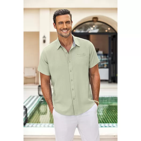 COOFANDY Men's Casual Linen Shirts Short Sleeve Button Down Shirt Summer Beach Tops