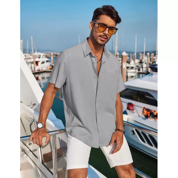 COOFANDY Men's Casual Linen Shirts Short Sleeve Button Down Shirt Summer Beach Tops