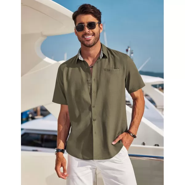 COOFANDY Men's Casual Linen Shirts Short Sleeve Button Down Shirt Summer Beach Tops