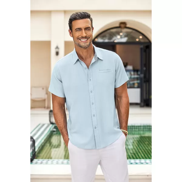 COOFANDY Men's Casual Linen Shirts Short Sleeve Button Down Shirt Summer Beach Tops