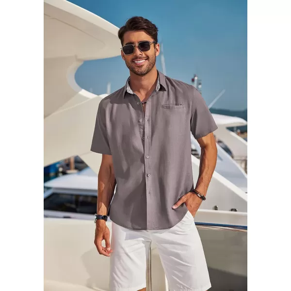 COOFANDY Men's Casual Linen Shirts Short Sleeve Button Down Shirt Summer Beach Tops