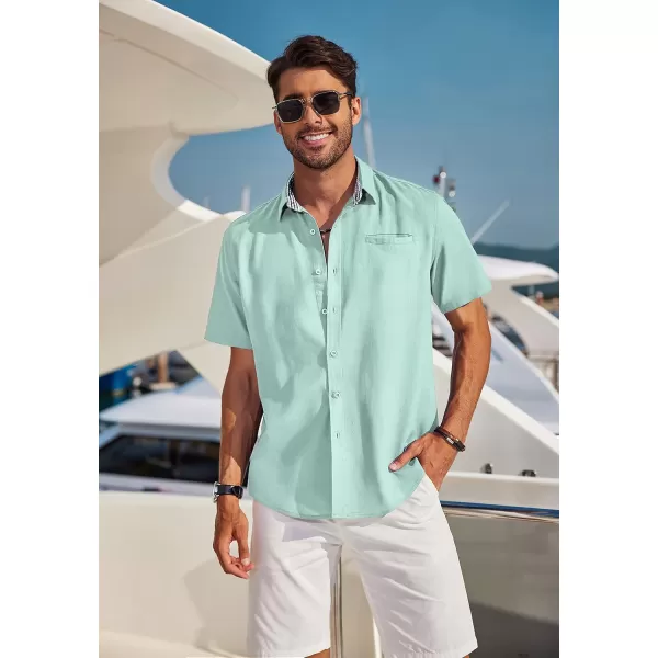 COOFANDY Men's Casual Linen Shirts Short Sleeve Button Down Shirt Summer Beach Tops