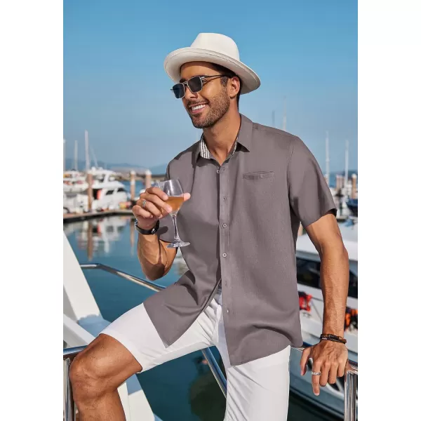 COOFANDY Men's Casual Linen Shirts Short Sleeve Button Down Shirt Summer Beach Tops