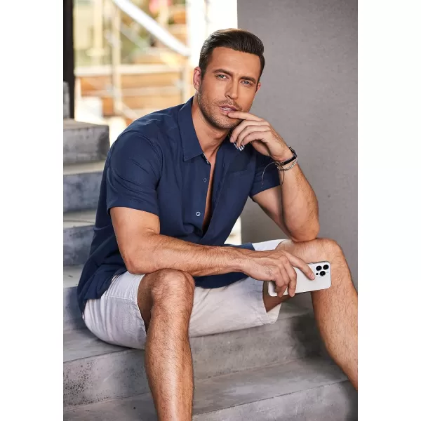 COOFANDY Men's Casual Linen Shirts Short Sleeve Button Down Shirt Summer Beach Tops