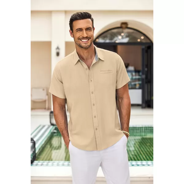 COOFANDY Men's Casual Linen Shirts Short Sleeve Button Down Shirt Summer Beach Tops