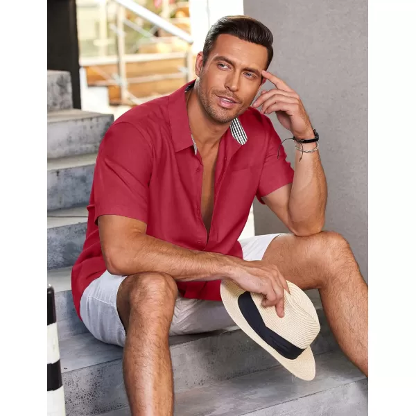 COOFANDY Men's Casual Linen Shirts Short Sleeve Button Down Shirt Summer Beach Tops
