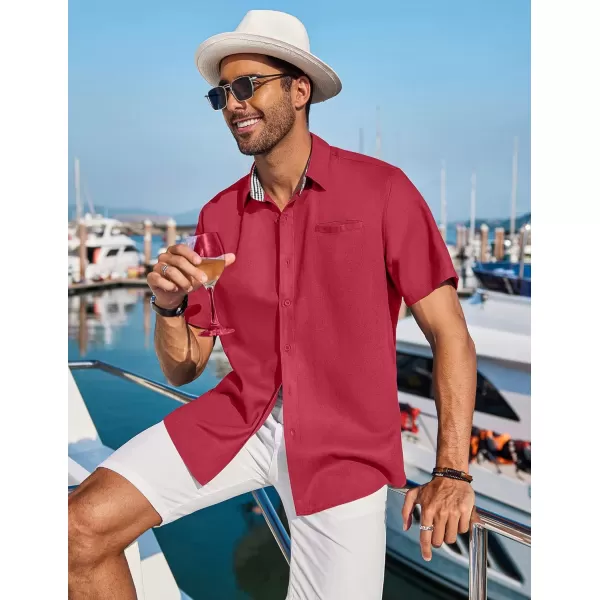 COOFANDY Men's Casual Linen Shirts Short Sleeve Button Down Shirt Summer Beach Tops