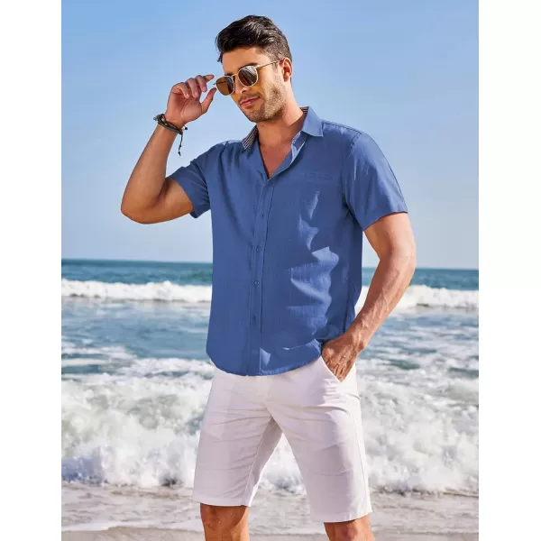 COOFANDY Men's Casual Linen Shirts Short Sleeve Button Down Shirt Summer Beach Tops