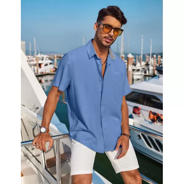 COOFANDY Men's Casual Linen Shirts Short Sleeve Button Down Shirt Summer Beach Tops