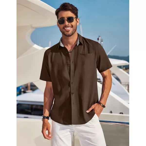 COOFANDY Men's Casual Linen Shirts Short Sleeve Button Down Shirt Summer Beach Tops