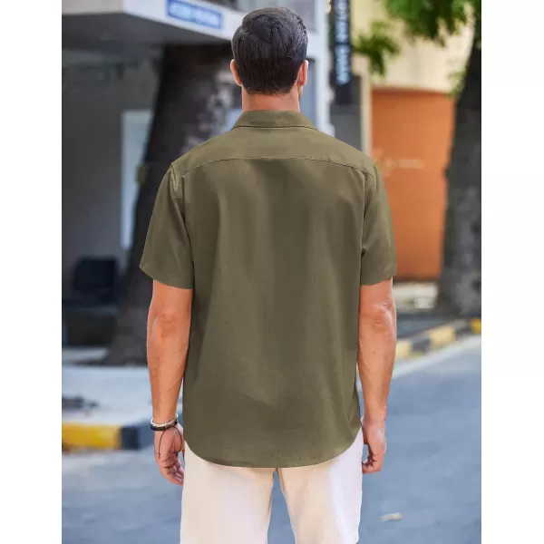 COOFANDY Men's Casual Linen Shirts Short Sleeve Button Down Shirt Summer Beach Tops