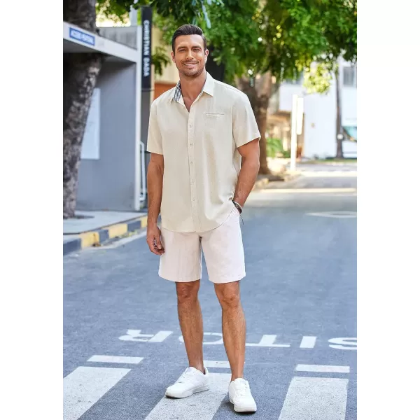 COOFANDY Men's Casual Linen Shirts Short Sleeve Button Down Shirt Summer Beach Tops