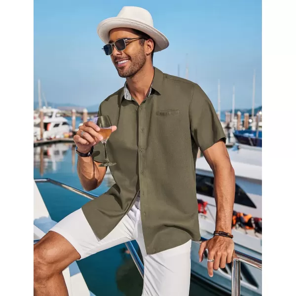 COOFANDY Men's Casual Linen Shirts Short Sleeve Button Down Shirt Summer Beach Tops