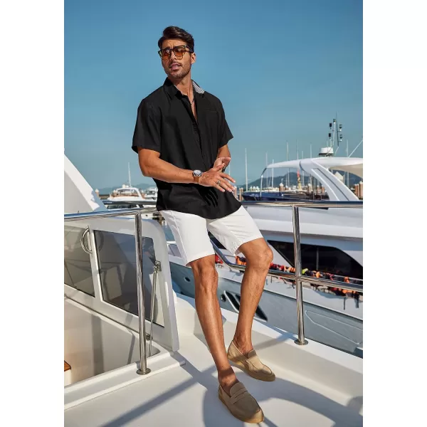 COOFANDY Men's Casual Linen Shirts Short Sleeve Button Down Shirt Summer Beach Tops