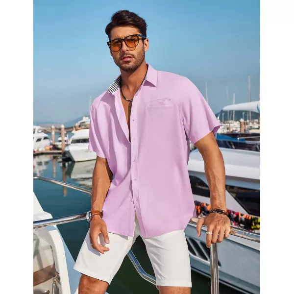 COOFANDY Men's Casual Linen Shirts Short Sleeve Button Down Shirt Summer Beach Tops