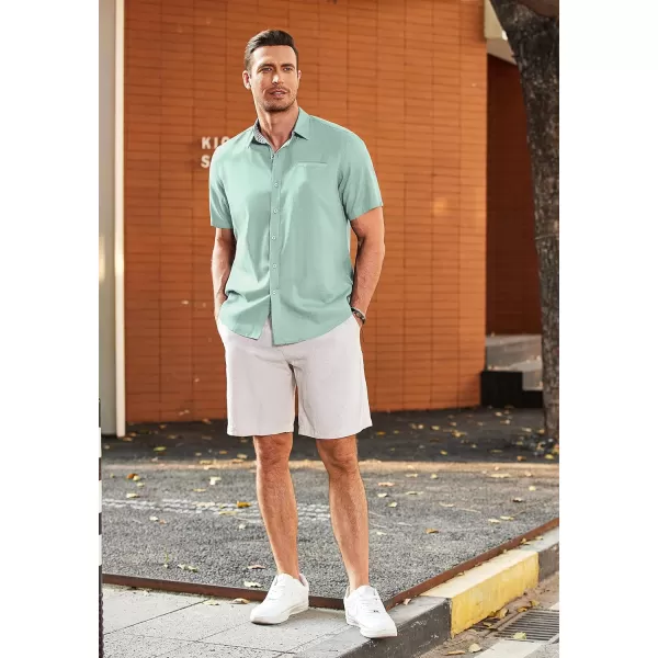 COOFANDY Men's Casual Linen Shirts Short Sleeve Button Down Shirt Summer Beach Tops