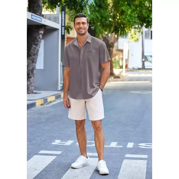 COOFANDY Men's Casual Linen Shirts Short Sleeve Button Down Shirt Summer Beach Tops