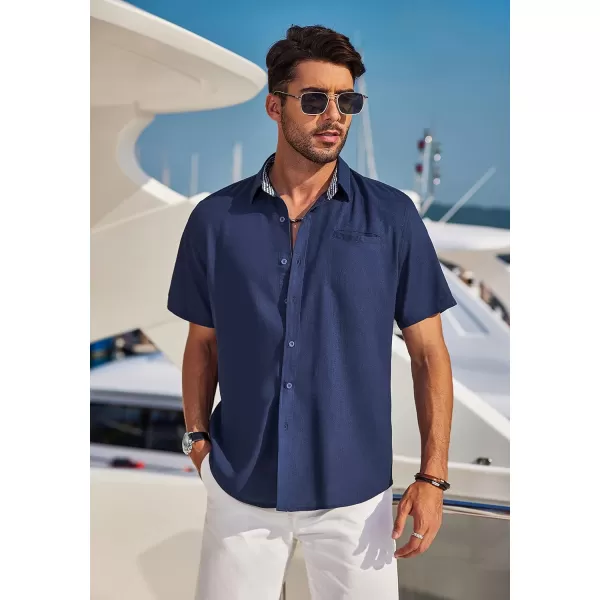 COOFANDY Men's Casual Linen Shirts Short Sleeve Button Down Shirt Summer Beach Tops