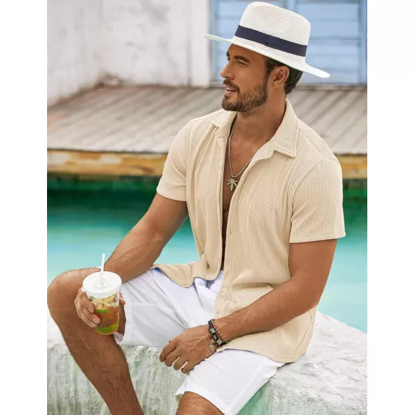 COOFANDY Men's Casual Shirts Short Sleeve Button Down Shirt for Men Wedding Beach Fashion Shirt