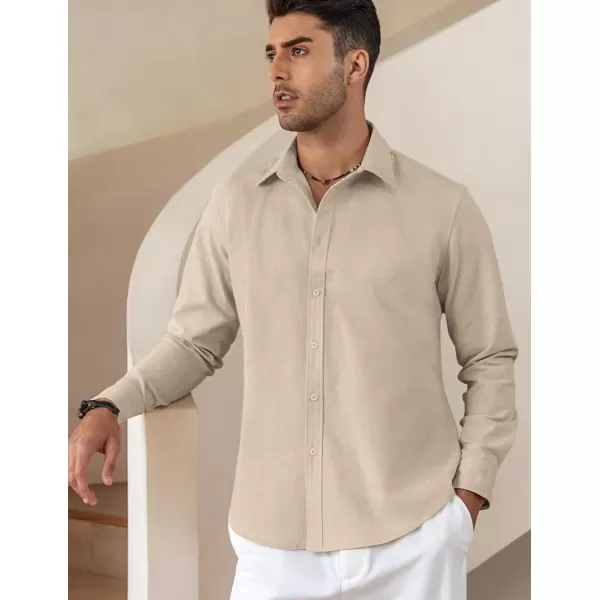 COOFANDY Men's Linen Long Sleeve Button Down Shirts Casual Business Dress Shirt