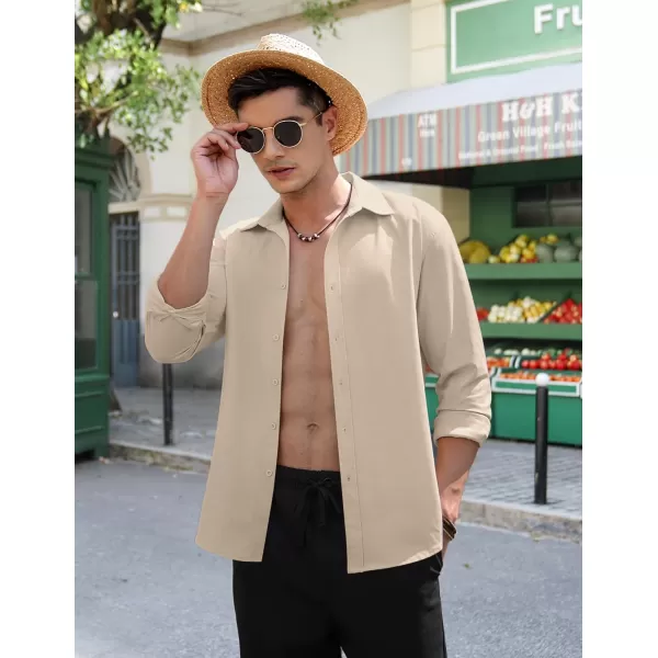 COOFANDY Men's Linen Long Sleeve Button Down Shirts Casual Business Dress Shirt