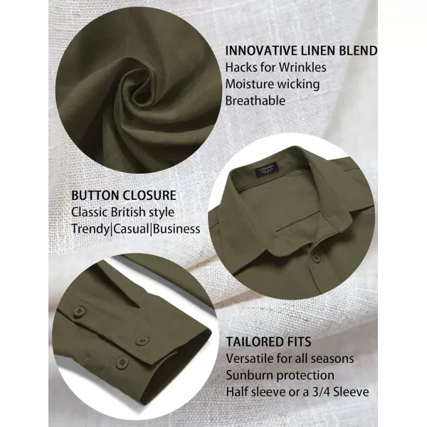 COOFANDY Men's Linen Long Sleeve Button Down Shirts Casual Business Dress Shirt