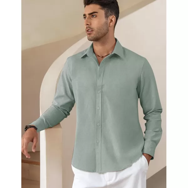 COOFANDY Men's Linen Long Sleeve Button Down Shirts Casual Business Dress Shirt