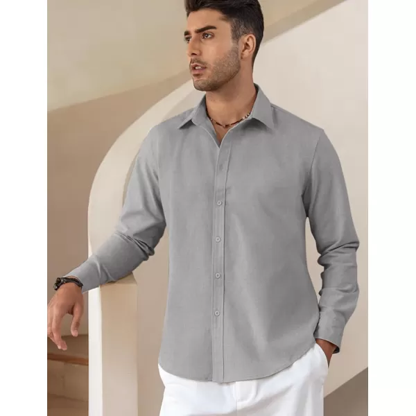 COOFANDY Men's Linen Long Sleeve Button Down Shirts Casual Business Dress Shirt