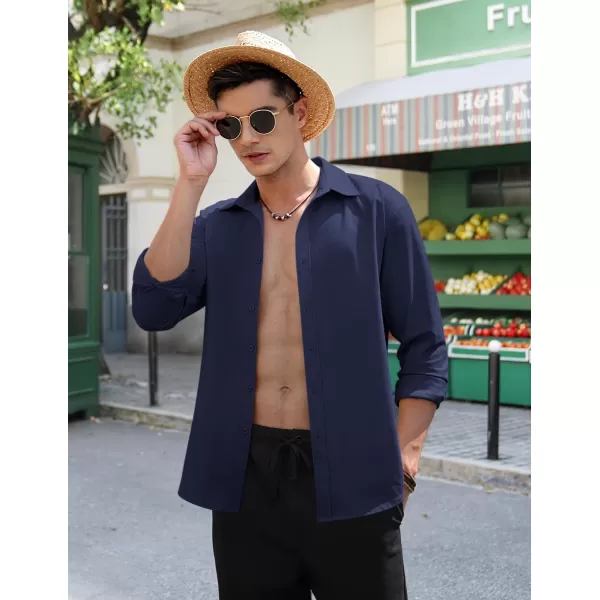 COOFANDY Men's Linen Long Sleeve Button Down Shirts Casual Business Dress Shirt
