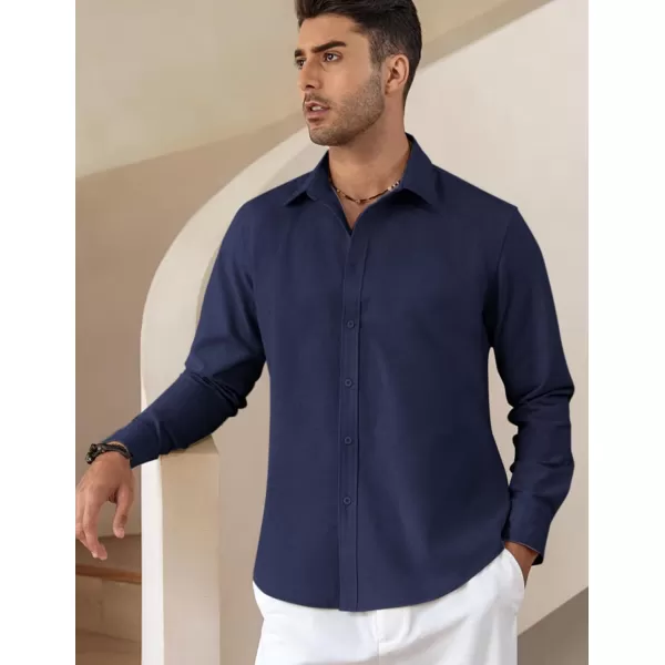 COOFANDY Men's Linen Long Sleeve Button Down Shirts Casual Business Dress Shirt