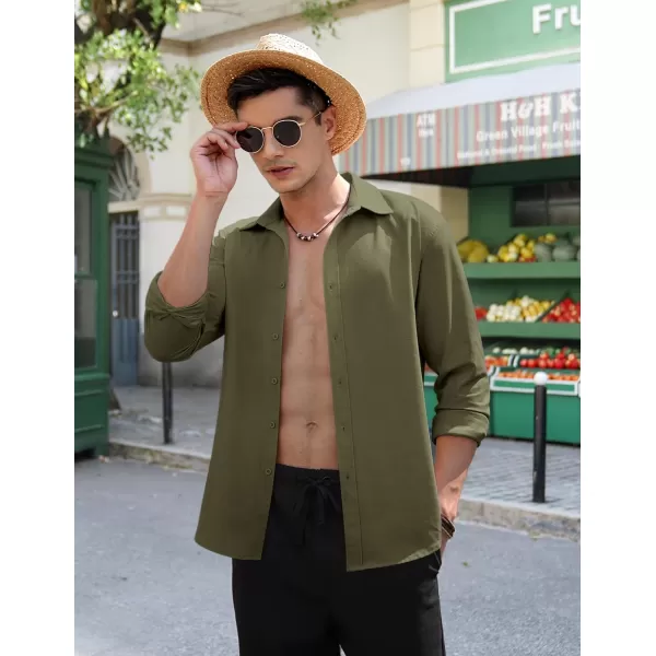 COOFANDY Men's Linen Long Sleeve Button Down Shirts Casual Business Dress Shirt