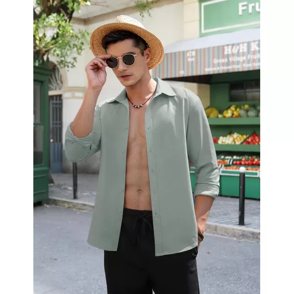 COOFANDY Men's Linen Long Sleeve Button Down Shirts Casual Business Dress Shirt