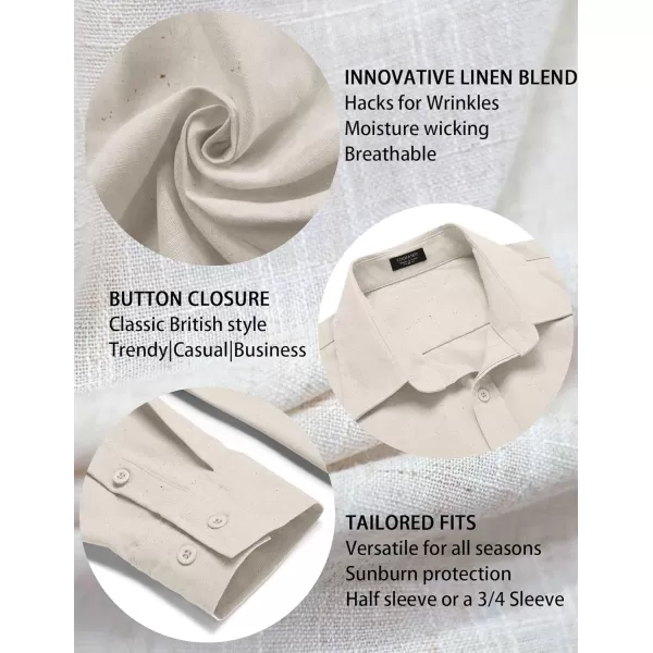 COOFANDY Men's Linen Long Sleeve Button Down Shirts Casual Business Dress Shirt