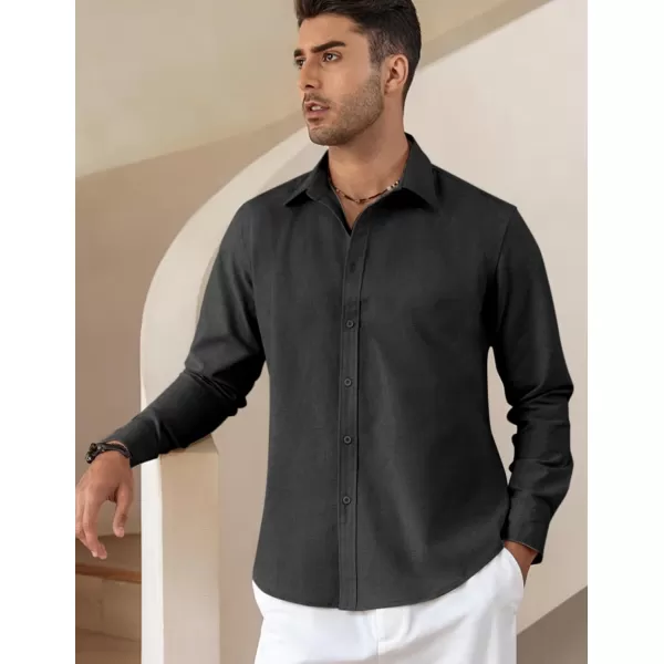 COOFANDY Men's Linen Long Sleeve Button Down Shirts Casual Business Dress Shirt