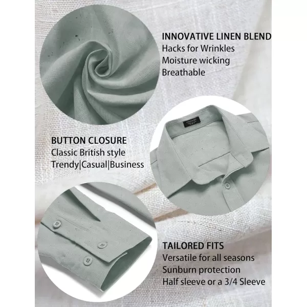 COOFANDY Men's Linen Long Sleeve Button Down Shirts Casual Business Dress Shirt