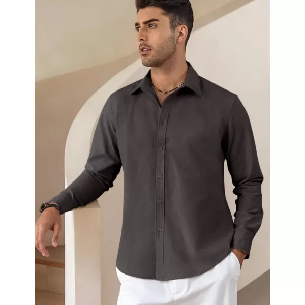 COOFANDY Men's Linen Long Sleeve Button Down Shirts Casual Business Dress Shirt