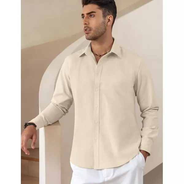 COOFANDY Men's Linen Long Sleeve Button Down Shirts Casual Business Dress Shirt