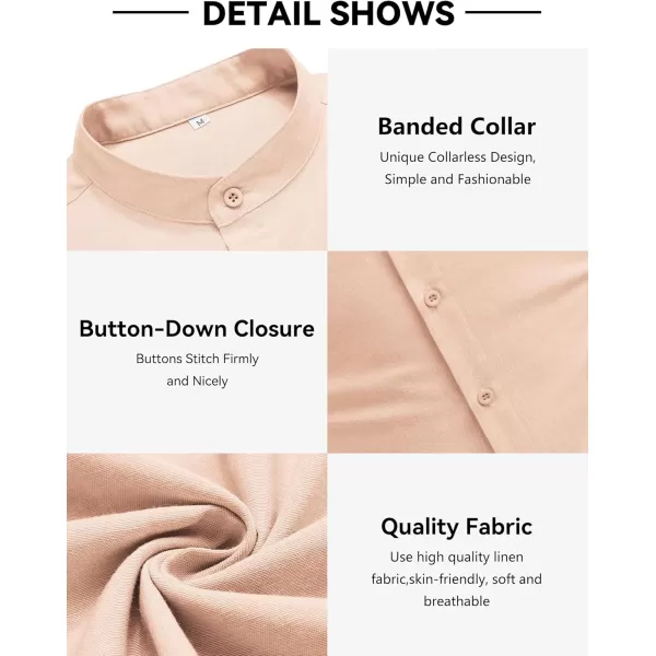 COOFANDY Men's Long Sleeve Oxford Shirt Band Collar Button Down Shirts Summer Beach Shirt