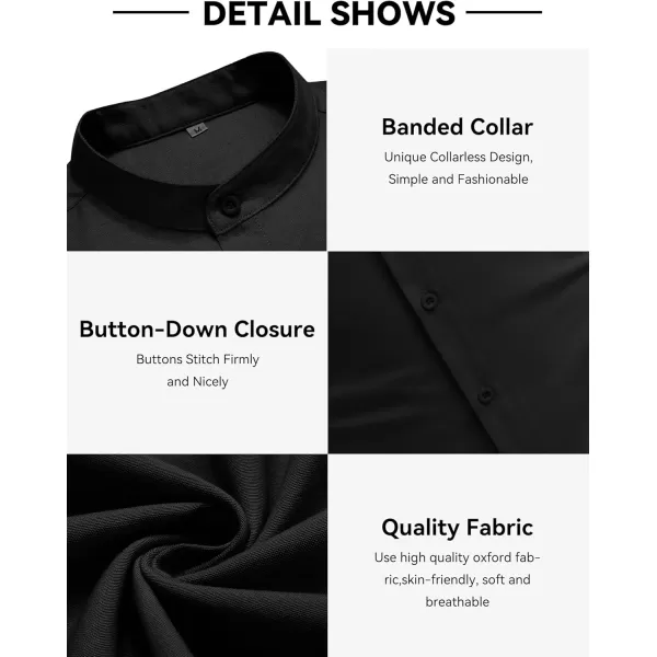 COOFANDY Men's Long Sleeve Oxford Shirt Band Collar Button Down Shirts Summer Beach Shirt